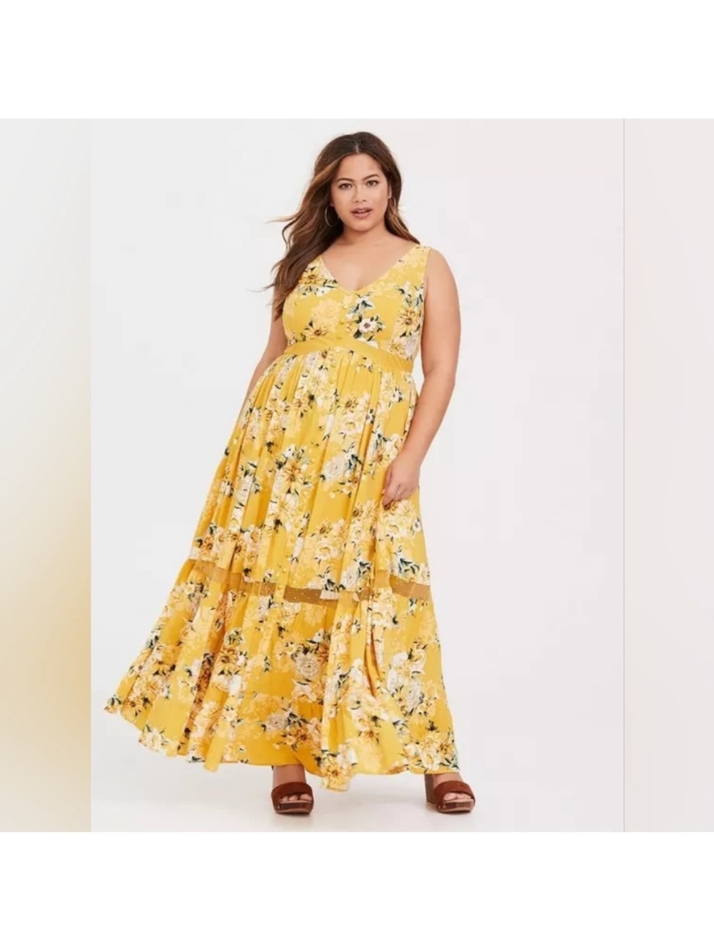 torrid 2 Yellow Floral V-Neck Tiered Maxi Dress